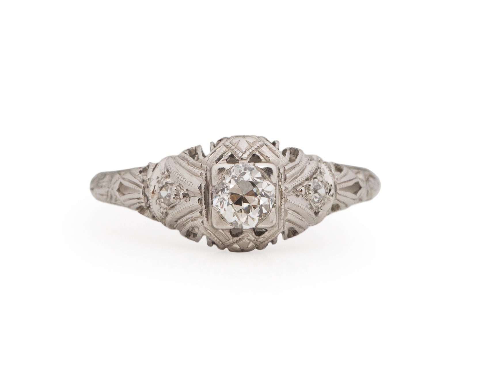 Art Deco Platin .31Ct Diamant Verlobungsring - Veg # 1937 von VermaEstateJewels
