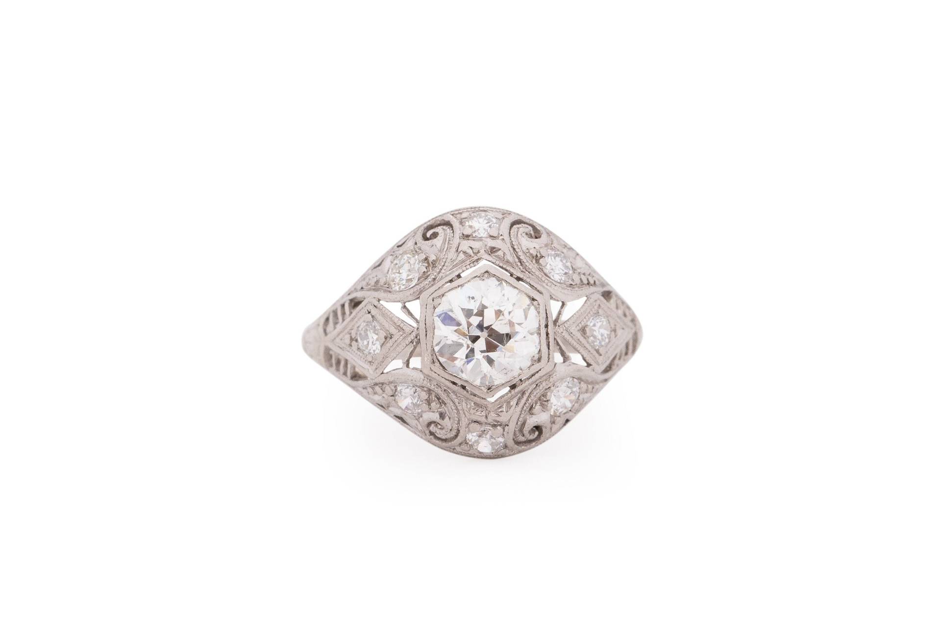 Art Deco Platin .85Ct Diamant Verlobungsring - Veg # 1710 von VermaEstateJewels