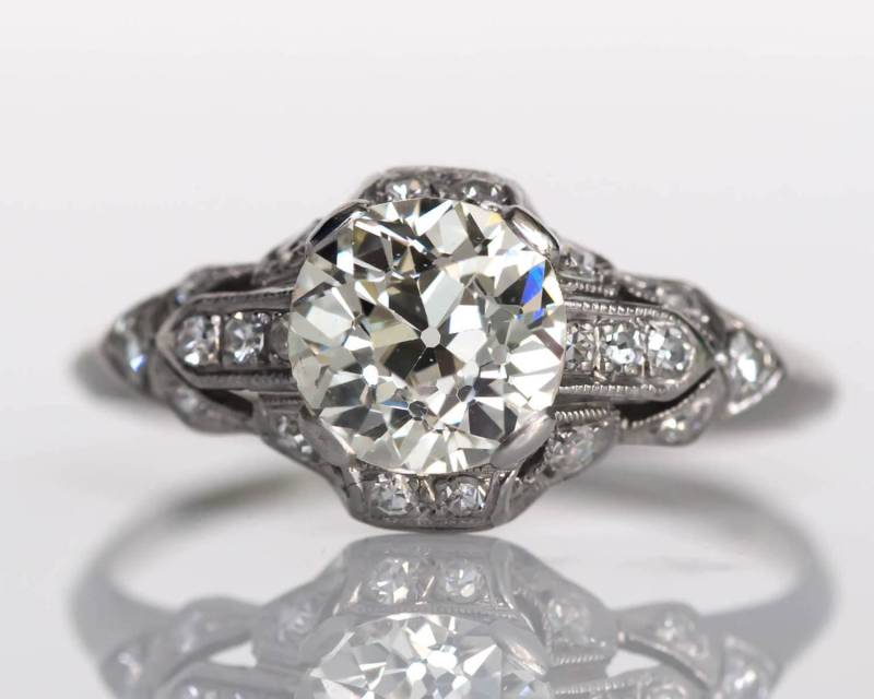 Art-Deco-Platin Gia-Zertifizierter 1, 49 Karat Diamant Im Altschliff - Verlobungsring Mit .15Cttw Seitensteinen Veg # 721 von VermaEstateJewels