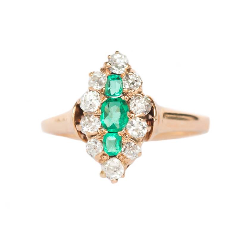 Circa 1890 Victorian 14K Gelbgold .15Cttw Smaragd Und .25Cttw Antique Kissen Verlobungsring-Veg # 1446 von VermaEstateJewels