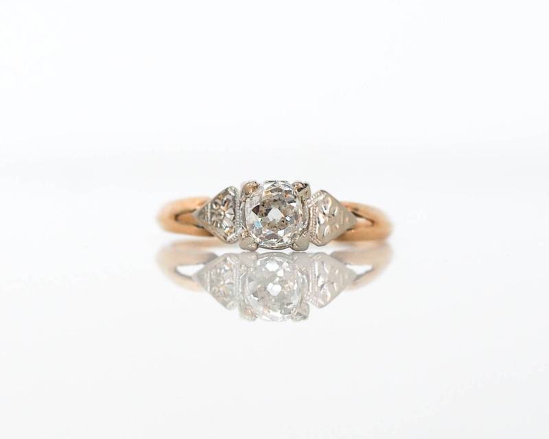 Circa 1900 - 14K Gelbgold Edwardian .57Ct Mine Kissen Diamant Verlobungsring Veg # 557 von VermaEstateJewels