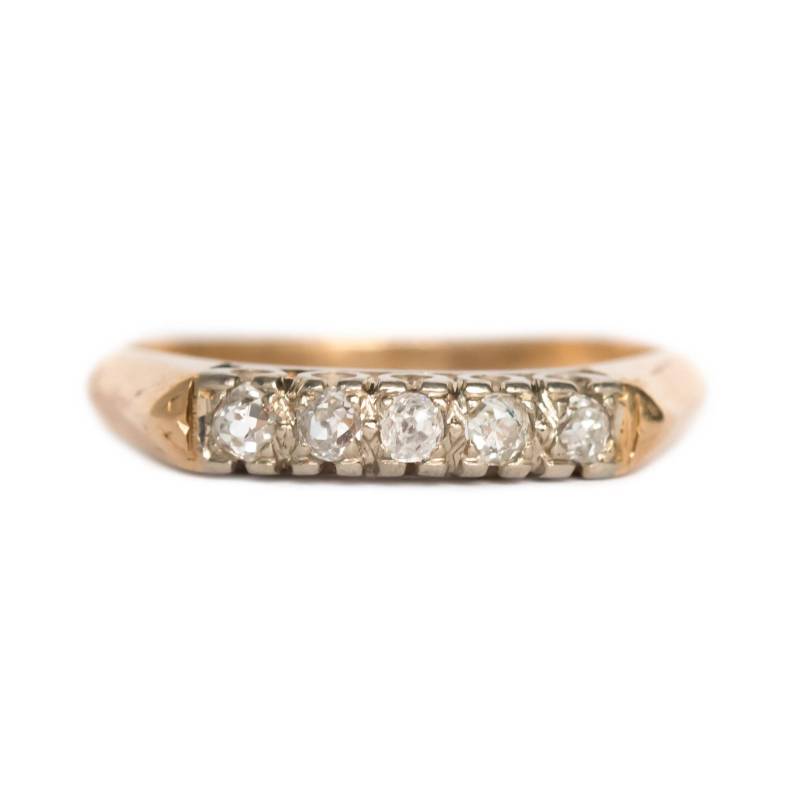 Circa 1910Er Jahre Edwardian 14K Gelbgold .15Cttw Old Mine Kissen Diamant Ehering - Veg # 1072 von VermaEstateJewels