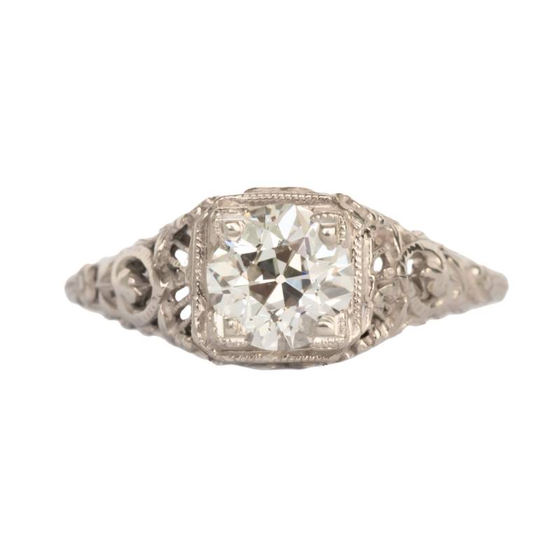 Circa 1915 Edwardian 14K Weißgold .85Ct Diamant-Verlobungsring - Veg # 1119 von VermaEstateJewels