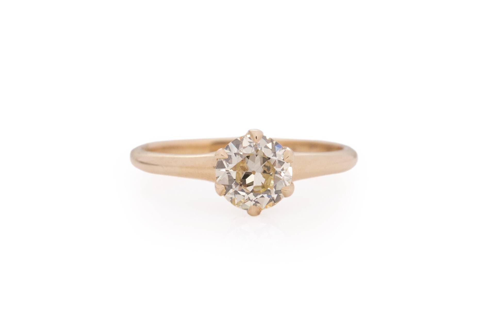Circa 1920 Art Deco 14 Karat Gelbgold Gia-Zertifizierter 1, 09 Diamant-Verlobungsring - Veg # 1741 von VermaEstateJewels