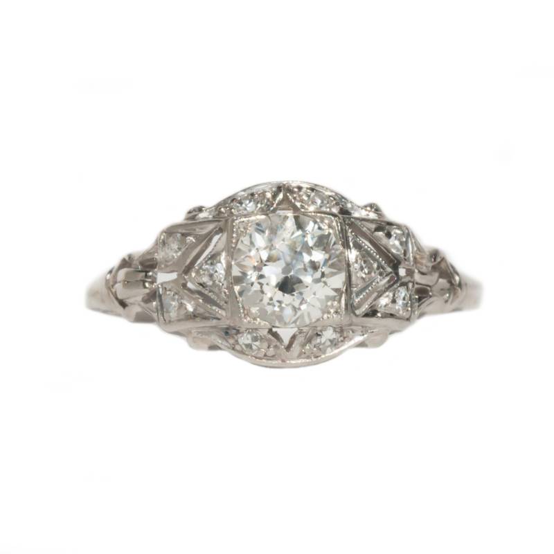 Circa 1920 Art Deco Platin .75Ct Kreisförmige Brillante Verlobungsring-Veg # 1490 von VermaEstateJewels