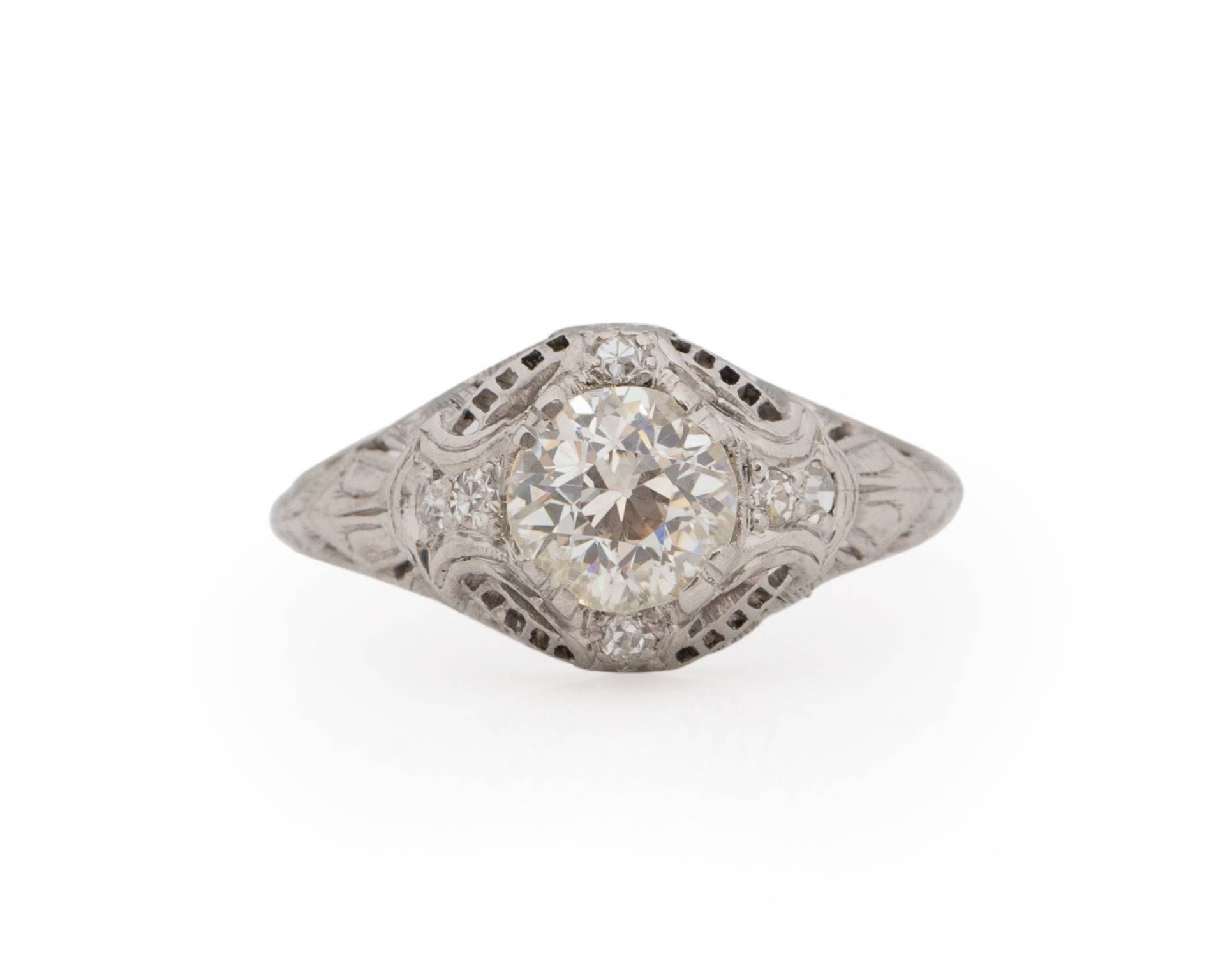 Circa 1920 Art Deco Platin Gia-Zertifizierter .85 Karat Diamant Platin-Verlobungsring - Veg # 1860 von VermaEstateJewels