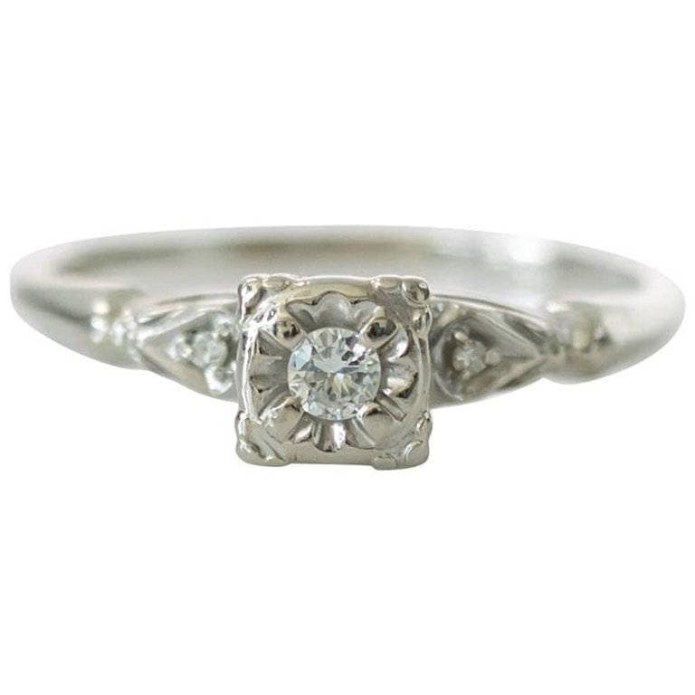 Circa 1940Er Jahre 0.07Cttw Diamant Und 14K Gold Verlobungsring, Atl #344B von VermaEstateJewels