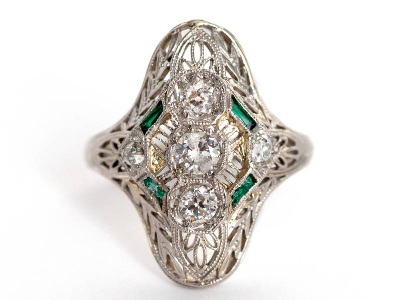 Um 1930Er Jahre Art Deco Platin .50Cttw Diamant Und Smaragd Verlobungsring Im Altschliff - Veg # 820 von VermaEstateJewels