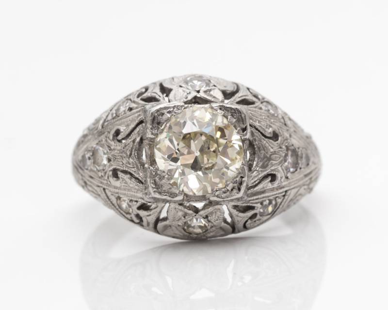 Zirka 1905 Jugendstil Old Mine Verlobungsring 1.3Cttw Mit Single Cut Akzenten, Atl #457A von VermaEstateJewels