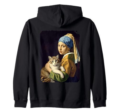 Girl With a Pearl Earring and a Cat Klassische Kunst Parodie Kapuzenjacke Girl With a Pearl Earring and a Cat Klassische Kunst Parodie Kapuzenjacke von Vermeer Inspiration Katze Nostalgie Kunstwerk