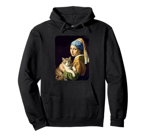 Girl With a Pearl Earring and a Cat Klassische Kunst Parodie Pullover Hoodie Girl With a Pearl Earring and a Cat Klassische Kunst Parodie Pullover Hoodie von Vermeer Inspiration Katze Nostalgie Kunstwerk