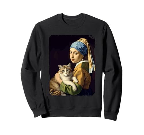 Girl With a Pearl Earring and a Cat Klassische Kunst Parodie Sweatshirt Girl With a Pearl Earring and a Cat Klassische Kunst Parodie Sweatshirt von Vermeer Inspiration Katze Nostalgie Kunstwerk