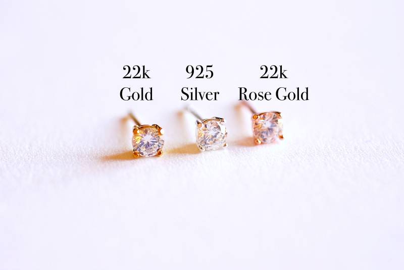 925 Sterlingsilber Cz Ohrringe, Gold, Rose Cz Ohrstecker, Silber Solitär-Ohrstecker, Solitär Ohrstecker 925 Sterlingsilber Cz Ohrringe, Gold, Rose Cz Ohrstecker, Silber Solitär-Ohrstecker, Solitär Ohrstecker von VermeilSupplies