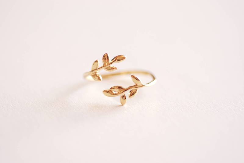 Glänzender Goldring Blatt Ring, Blattgold Rebe Natur Schmuck, Zweig Baum Ring [355] von VermeilSupplies