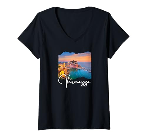 Damen Italien Vernazza Souvenir/Vernazza T-Shirt mit V-Ausschnitt von Vernazza Italien Souvenir Store