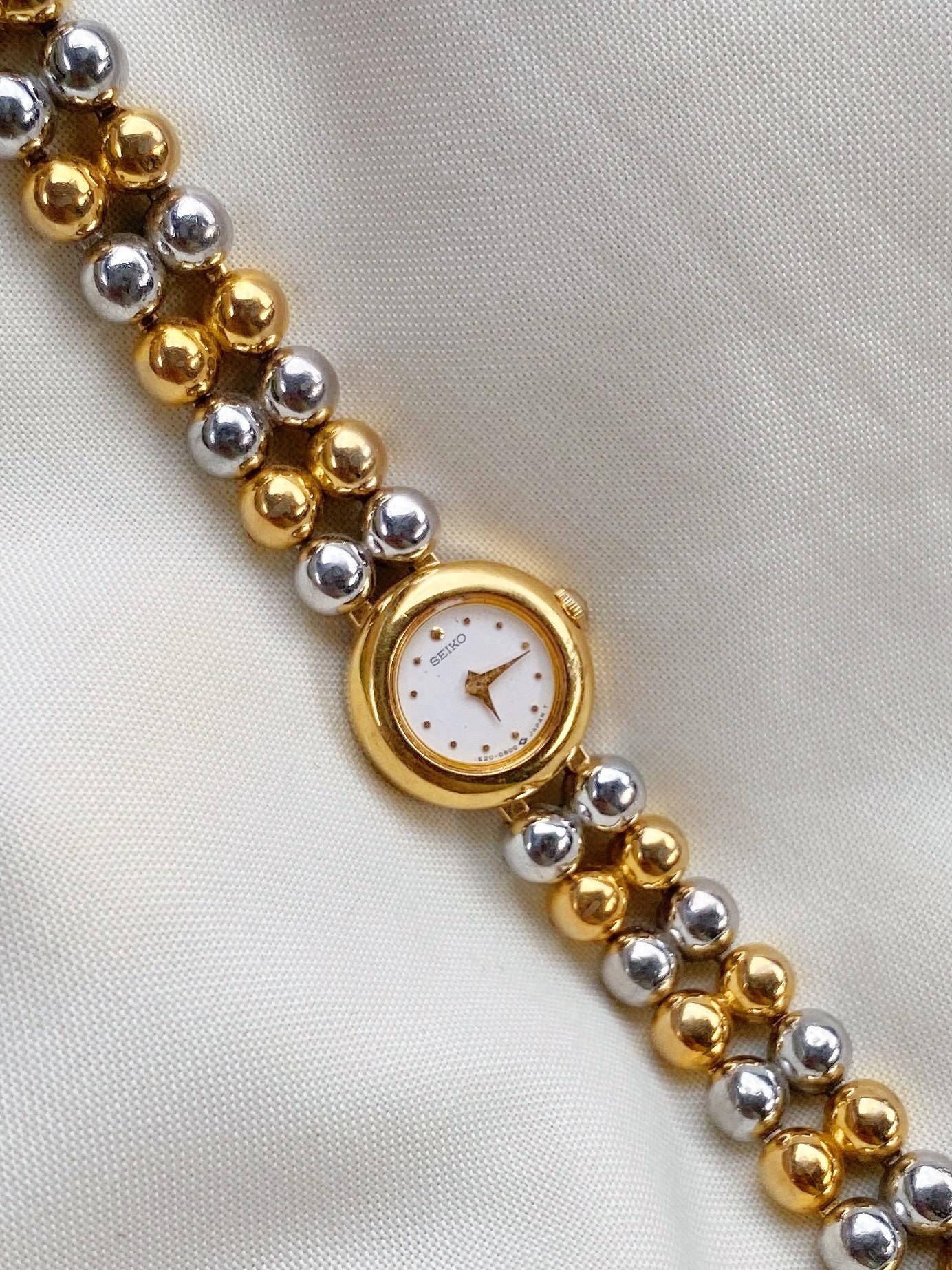 Seltene Vintage Petite Seiko Two Tone Uhr | Perlen Armband Zierliche 1980Er Jahre von Verncellvintage