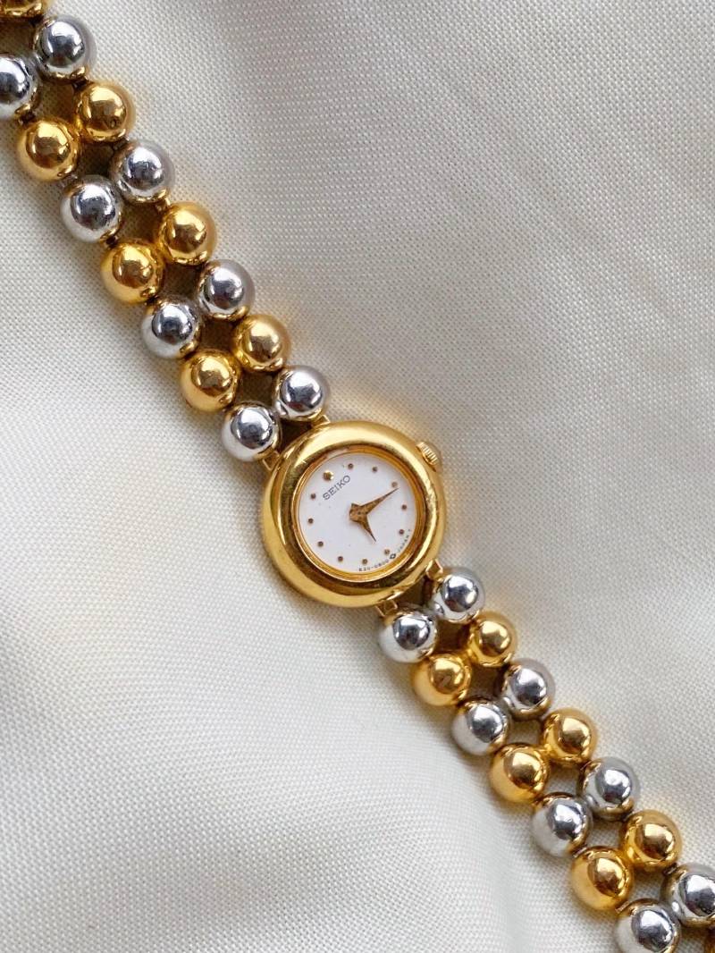 Seltene Vintage Petite Seiko Two Tone Uhr | Perlen Armband Zierliche 1980Er Jahre von Verncellvintage