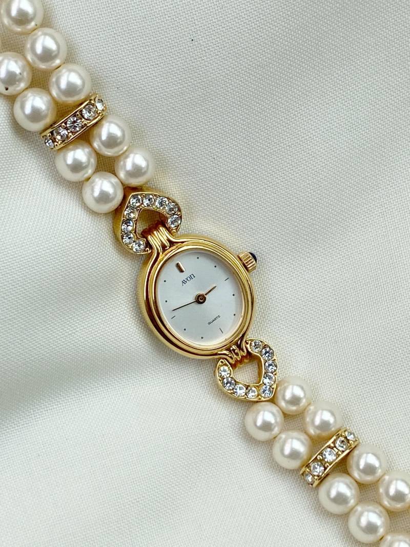 Vintage Avon Kunstperlen Und Steinen Uhr | Elegante Aus Den 1990Er Jahren von Verncellvintage