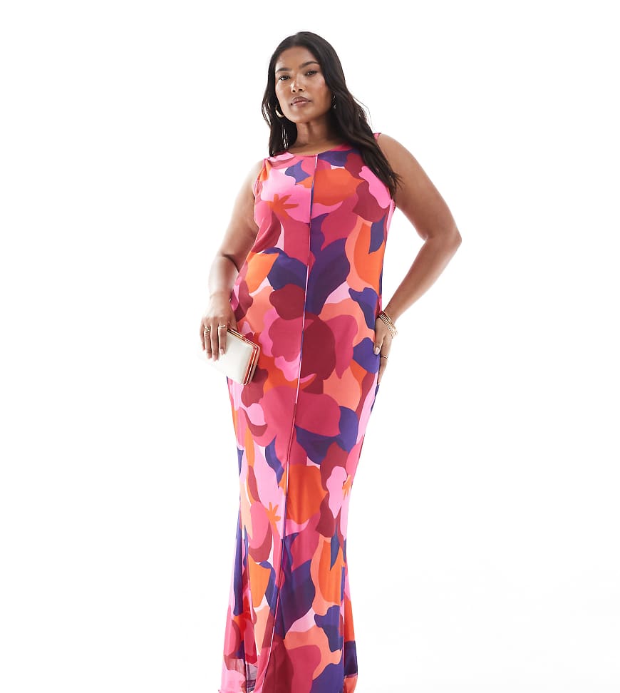 Vero Moda Curve - Ärmelloses Netzstoff-Kleid mit kräftigem abstraktem Muster und Ziernaht vorn-Bunt Vero Moda Curve - Ärmelloses Netzstoff-Kleid mit kräftigem abstraktem Muster und Ziernaht vorn-Bunt von Vero Moda Curve