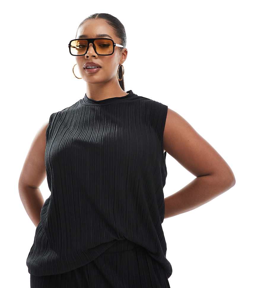 Vero Moda Curve - Ärmelloses Plissee-Oberteil in Schwarz, Kombiteil von Vero Moda Curve