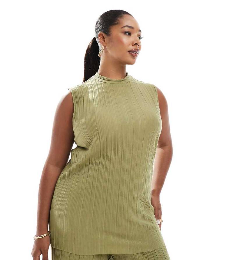 Vero Moda Curve - Ärmelloses plissiertes Oberteil in Khaki, Kombiteil-Grün von Vero Moda Curve