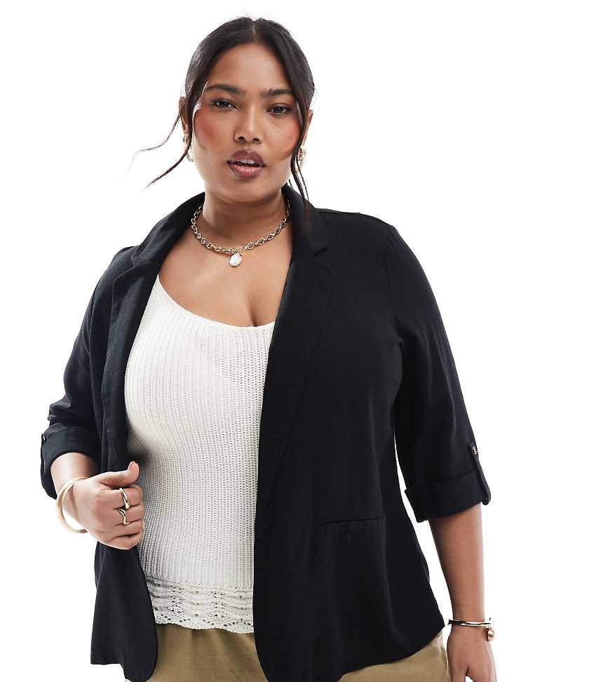 Vero Moda Curve - Blazer in Schwarz mit Leinen-Haptik Vero Moda Curve - Blazer in Schwarz mit Leinen-Haptik von Vero Moda Curve
