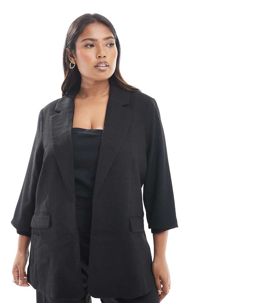 Vero Moda Curve - Blazer in Schwarz mit gerafftem Ärmel von Vero Moda Curve