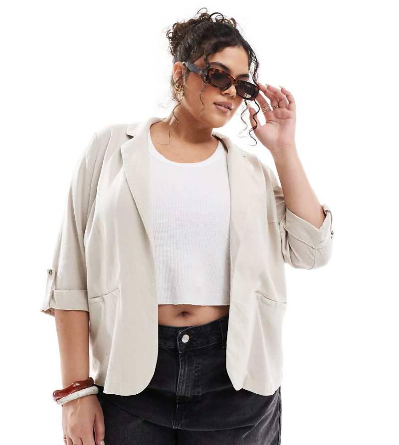 Vero Moda Curve - Blazer in Steinbeige mit Leinenanteil-Neutral von Vero Moda Curve