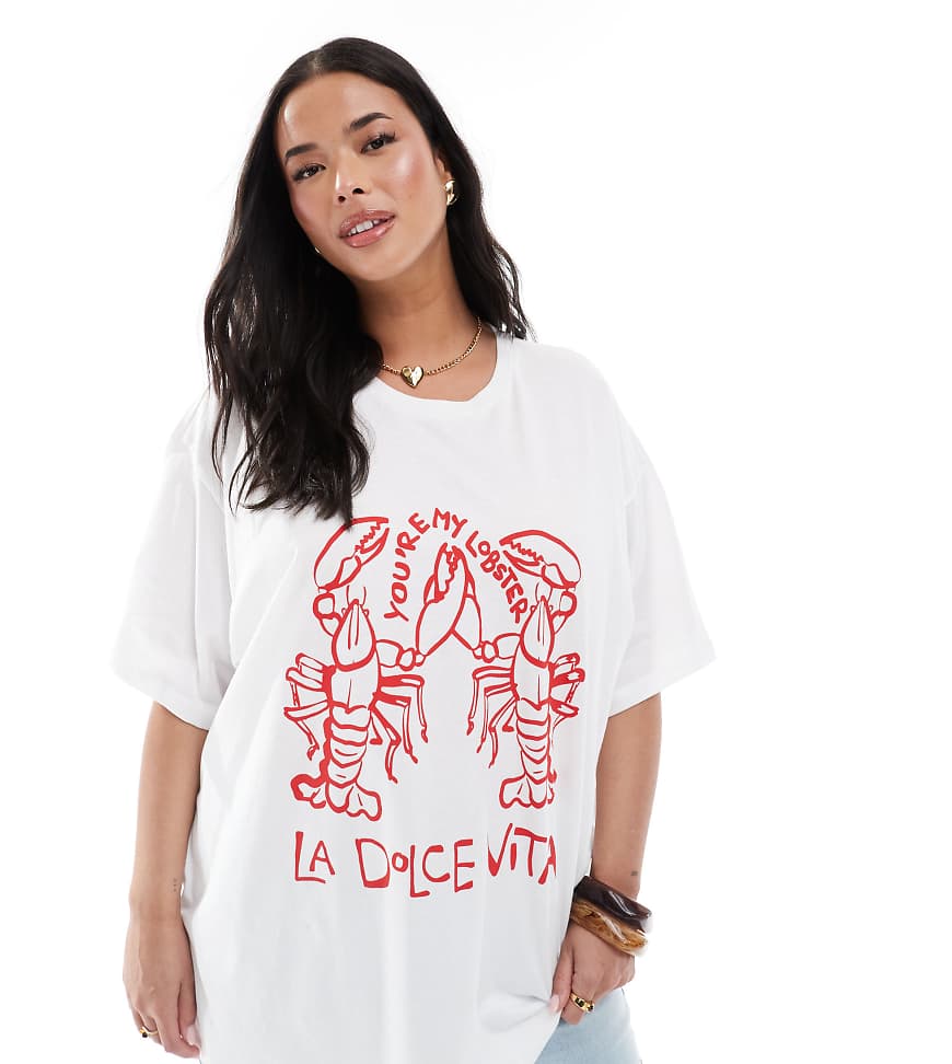 Vero Moda Curve - Boyfriend-T-Shirt in Weiß mit Oversize-Passform und Hummer-Grafikprint Vero Moda Curve - Boyfriend-T-Shirt in Weiß mit Oversize-Passform und Hummer-Grafikprint von Vero Moda Curve