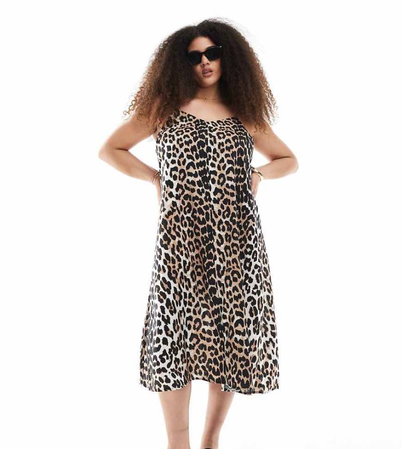 Vero Moda Curve - Camisole-Midikleid aus Webstoff mit Leopardenmuster und V-Design vorne-Bunt von Vero Moda Curve