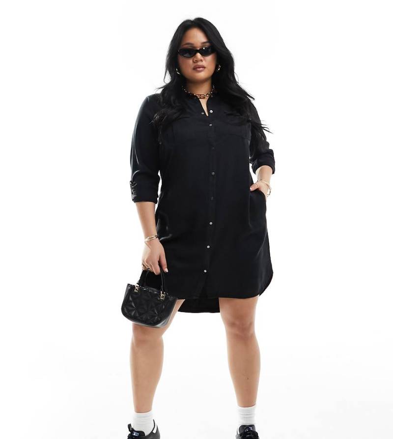 Vero Moda Curve - Denim-Hemdkleid in Schwarz von Vero Moda Curve