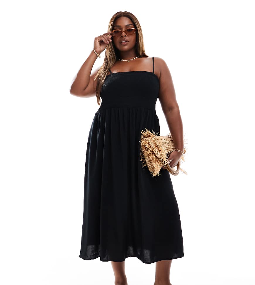 Vero Moda Curve - Easy - Gesmoktes, knöchellanges Trägerkleid in Schwarz Vero Moda Curve - Easy - Gesmoktes, knöchellanges Trägerkleid in Schwarz von Vero Moda Curve