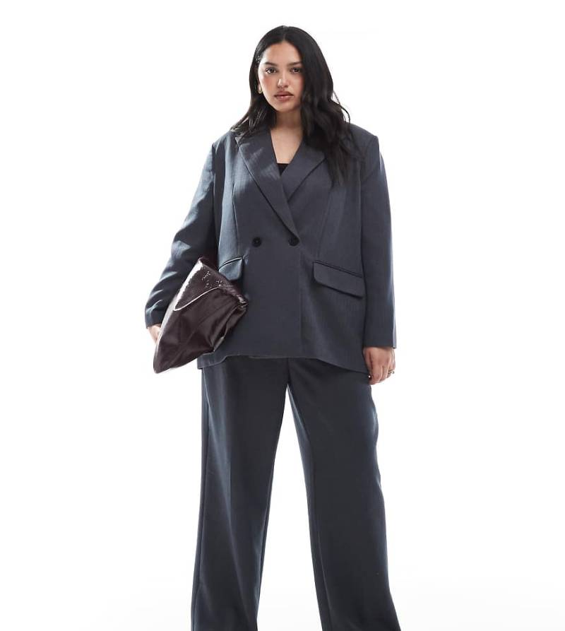 Vero Moda Curve - Elegante Hose in dunkelgrau meliert mit Fischgrätmuster und weitem Bein, Kombiteil von Vero Moda Curve