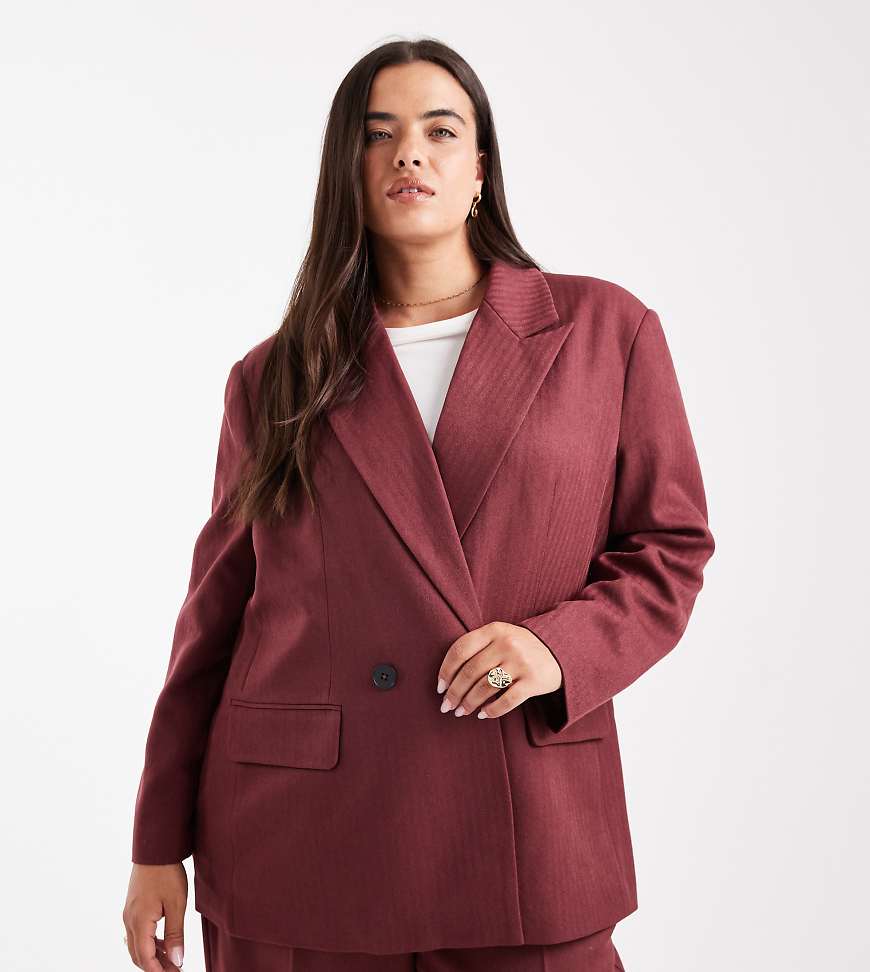 Vero Moda Curve - Eleganter Blazer mit Fischgrätenmuster in Burgunderrot, Kombiteil Vero Moda Curve - Eleganter Blazer mit Fischgrätenmuster in Burgunderrot, Kombiteil von Vero Moda Curve