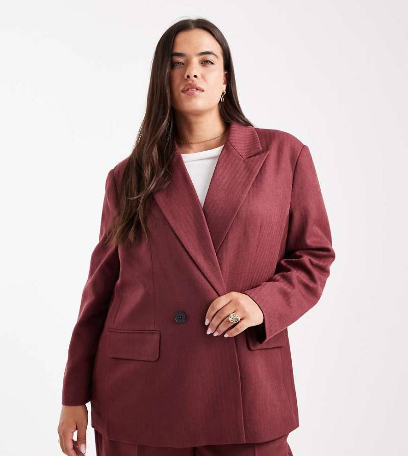 Vero Moda Curve - Eleganter Blazer mit Fischgrätenmuster in Burgunderrot, Kombiteil von Vero Moda Curve