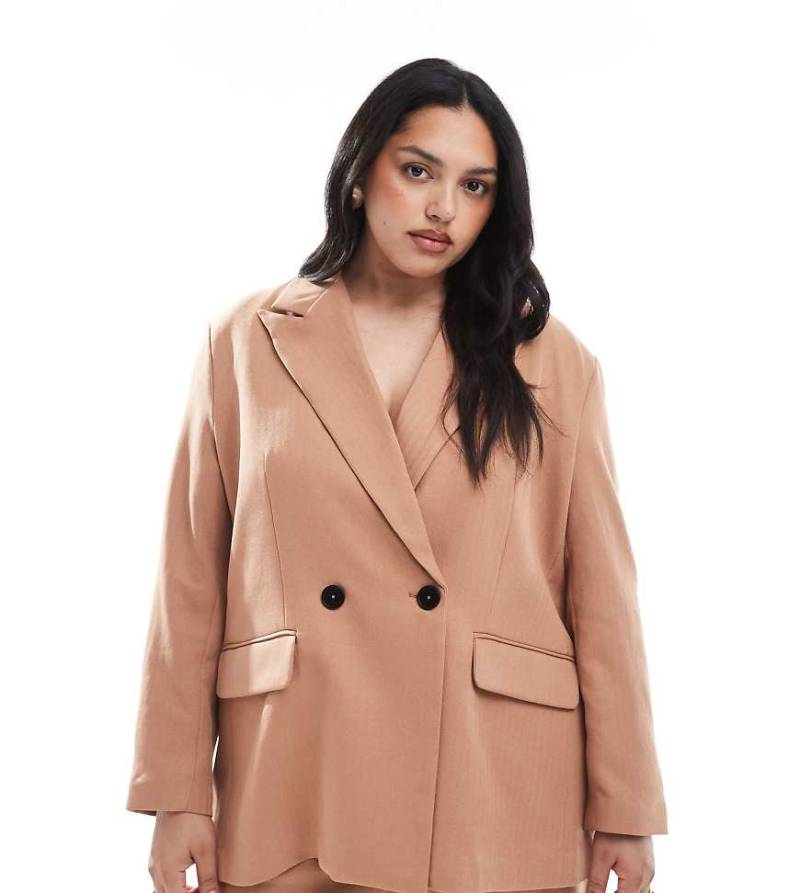 Vero Moda Curve - Eleganter Blazer mit Fischgrätenmuster in Mokka, Kombiteil-Brown von Vero Moda Curve