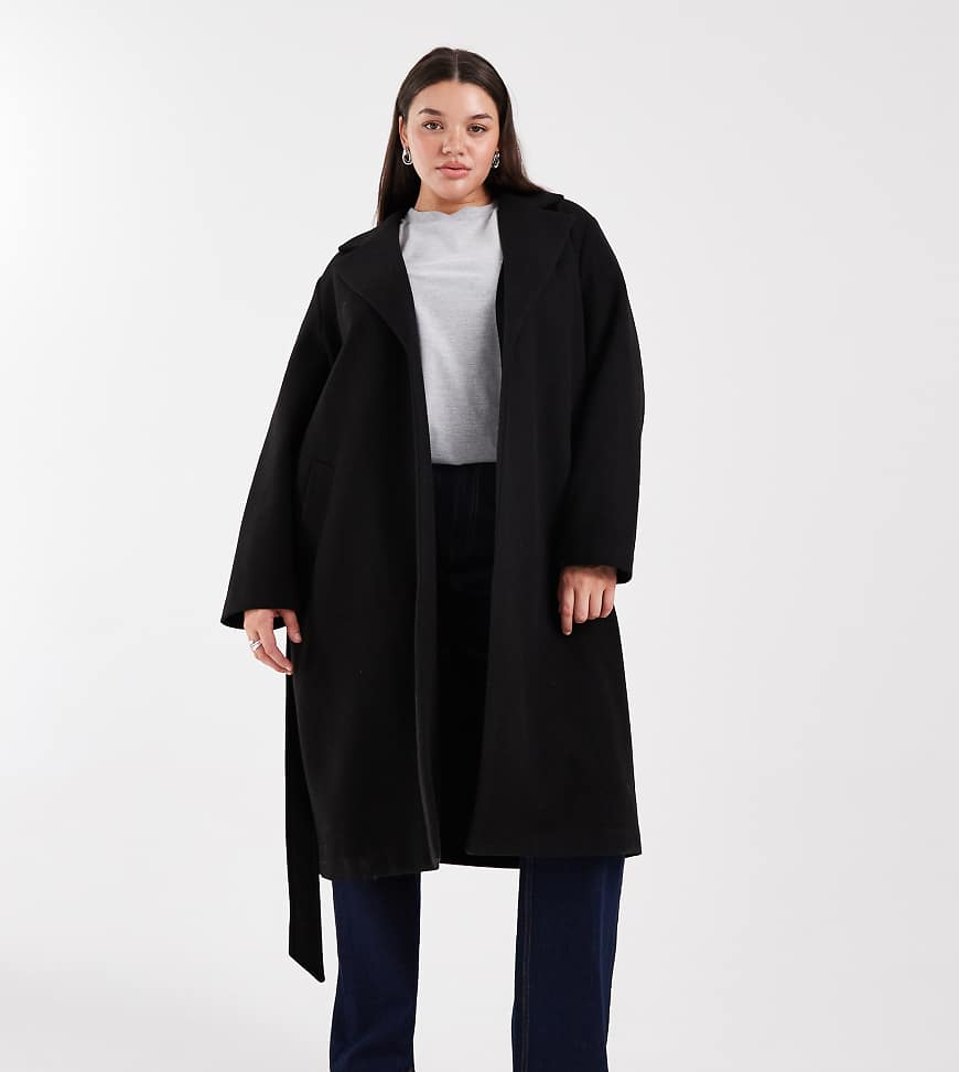 Vero Moda Curve - Eleganter Midi-Mantel in Schwarz mit Bindegürtel Vero Moda Curve - Eleganter Midi-Mantel in Schwarz mit Bindegürtel von Vero Moda Curve