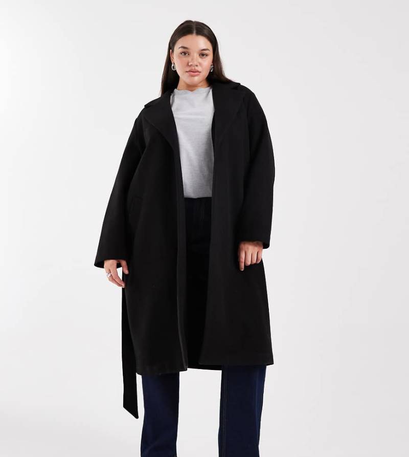 Vero Moda Curve - Eleganter Midi-Mantel in Schwarz mit Bindegürtel Vero Moda Curve - Eleganter Midi-Mantel in Schwarz mit Bindegürtel von Vero Moda Curve