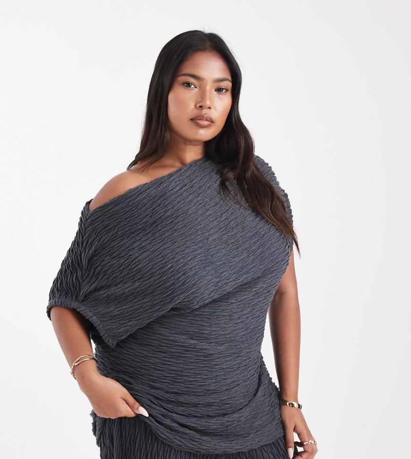 Vero Moda Curve - Fließendes, schulterfreies Oberteil aus strukturiertem Jersey in Asphaltgrau, Kombiteil von Vero Moda Curve