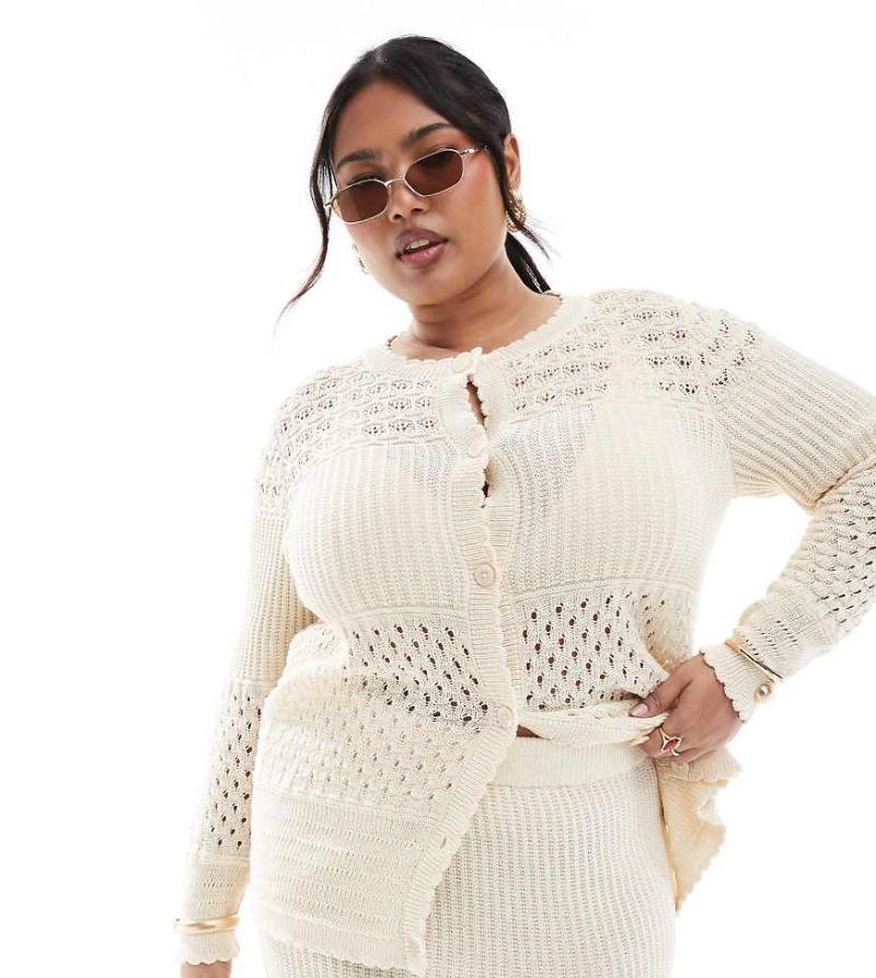 Vero Moda Curve - Gehäkelte Patchwork-Strickjacke in Cremeweiß, Kombiteil von Vero Moda Curve