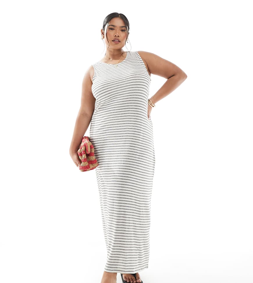 Vero Moda Curve - Gestreiftes Tanktop-Maxikleid in meliertem Schwarz-Weiß-Neutral Vero Moda Curve - Gestreiftes Tanktop-Maxikleid in meliertem Schwarz-Weiß-Neutral von Vero Moda Curve