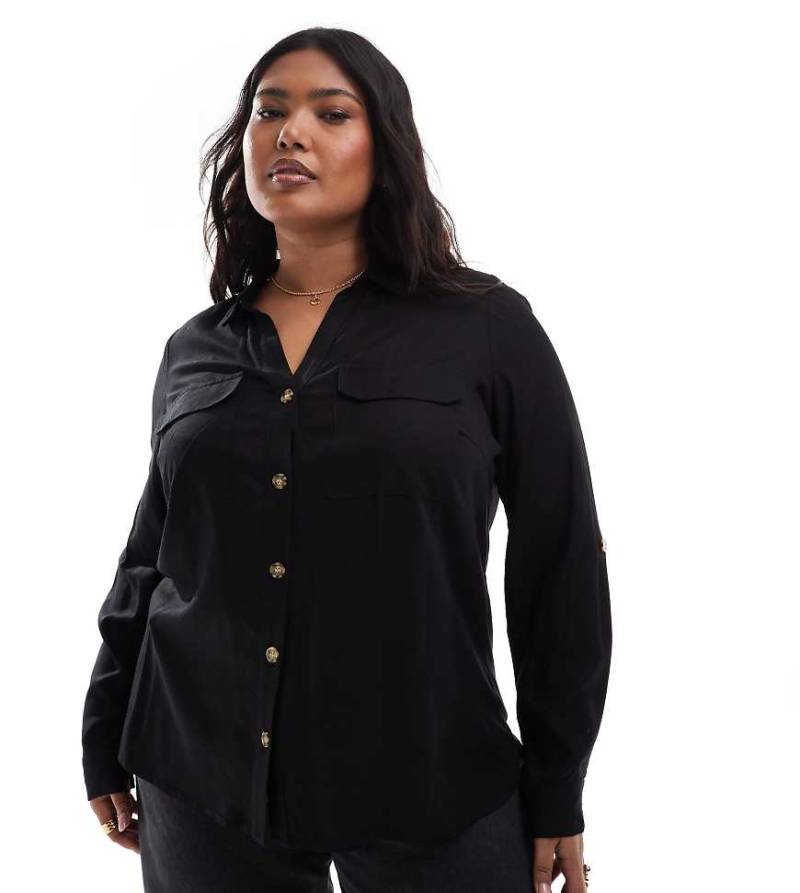 Vero Moda Curve - Hemd in Schwarz mit Taschendetail und Knopfleiste von Vero Moda Curve