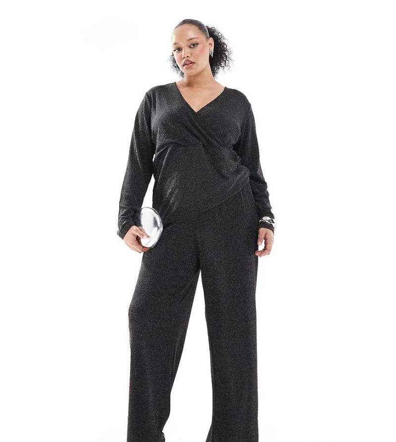 Vero Moda Curve - Hose in glitzerndem Schwarz mit weitem Bein, Kombiteil von Vero Moda Curve