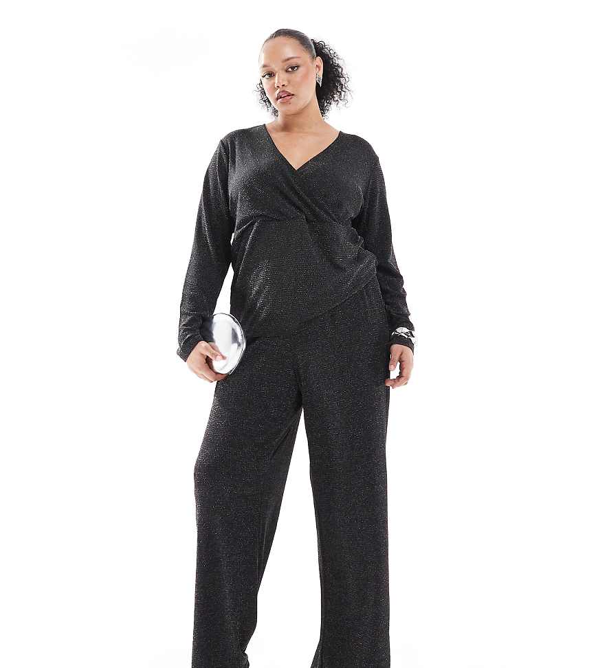 Vero Moda Curve - Hose in glitzerndem Schwarz mit weitem Bein, Kombiteil von Vero Moda Curve