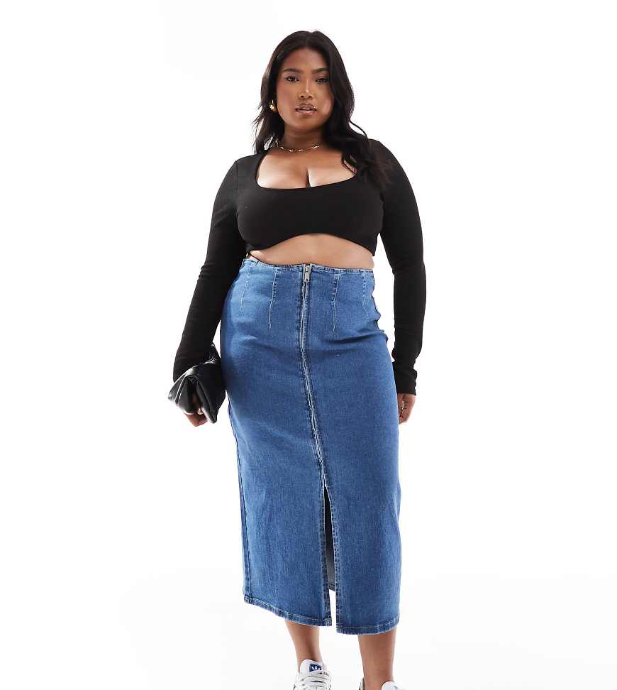 Vero Moda Curve - Jeans-Bleistiftrock in mittelblauer Waschung Vero Moda Curve - Jeans-Bleistiftrock in mittelblauer Waschung von Vero Moda Curve