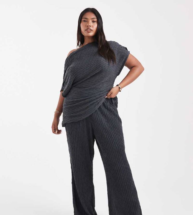 Vero Moda Curve - Jersey-Hose in Asphaltgrau mit weitem Bein und Struktur, Kombiteil von Vero Moda Curve