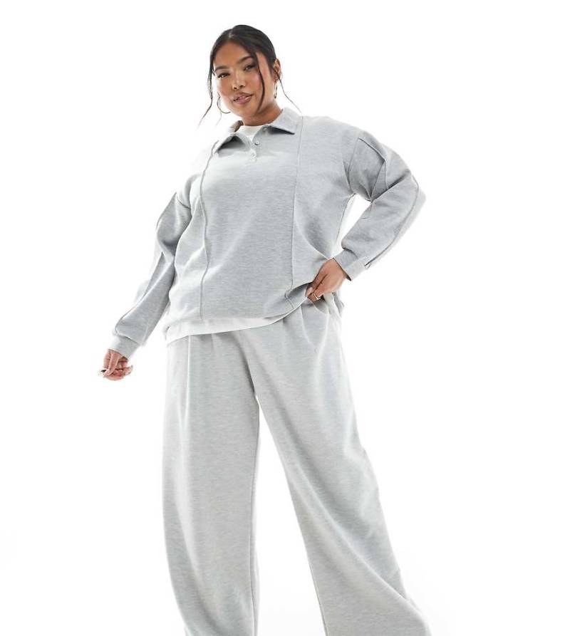 Vero Moda Curve - Jersey-Jogginghose in hellgrau meliert mit weitem Bein, Kombiteil von Vero Moda Curve