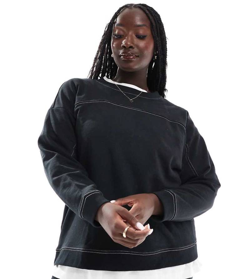Vero Moda Curve - Kastiges Sweatshirt in Schwarz mit Kontrastnaht, Kombiteil von Vero Moda Curve