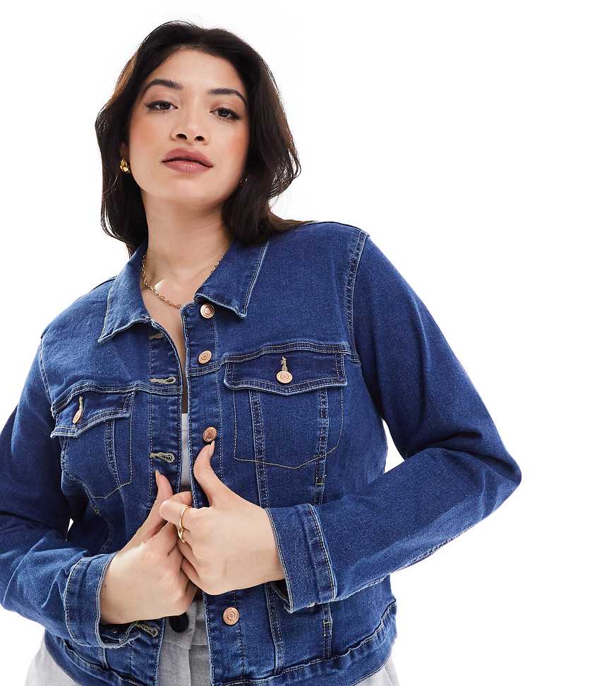Vero Moda Curve - Kurz geschnittene Jeansjacke in verwaschenem Mittelblau von Vero Moda Curve