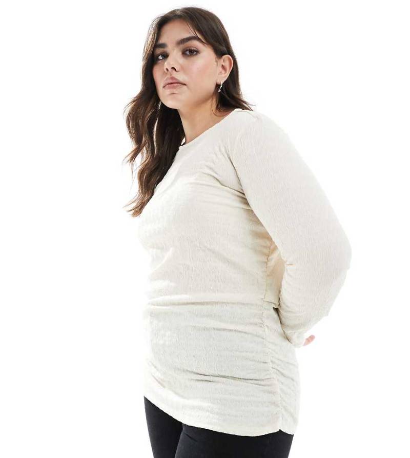 Vero Moda Curve - Langärmliges, strukturiertes Oberteil in Cremeweiß mit Raffung von Vero Moda Curve
